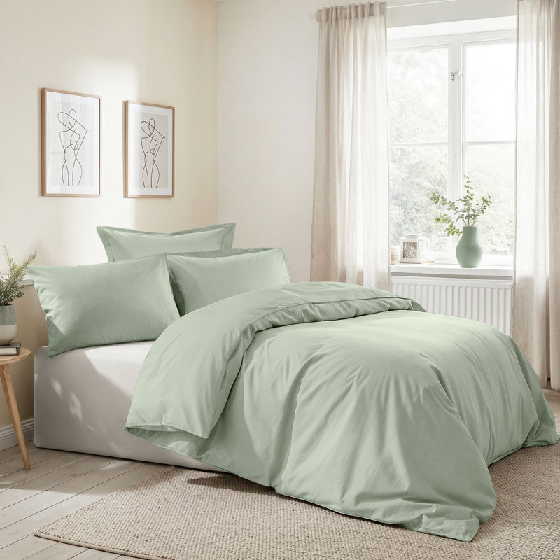 Luxurious Ranforce Quilt Cover Set, Light Green, 61 x 87 | 100% Cotton, 155 Thread Count, Includes 1 Duvet Cover & 1 Pillowcase (31.5 x 31.5) | Machine Washable at 86°F, Soft & Breathable Fabric