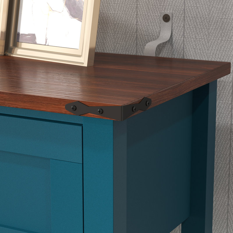 Farmhouse Style Console Table with 2 Drawers and Shelf Rustic Entryway Sofa Table Finish for Room, Pagoda Blue