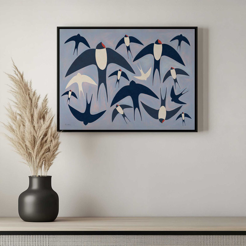 «Swallows» par El buen limon, L 32 po x H 24 po, Framed Print, Silver