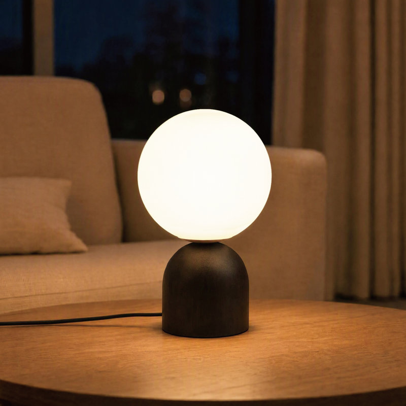 Lampe de table moderne en bois massif 9,84 "avec abat-jour globe en verre opale et gradateur certifié UL cULus pour la chambre à coucher, le salon, le bureau personnel ou la salle d'étude