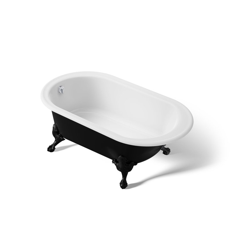 Iron Works Historic 66" x 36" Freestanding Oval Bath with Iron Black Exterior and Safeguard Finish, Dune