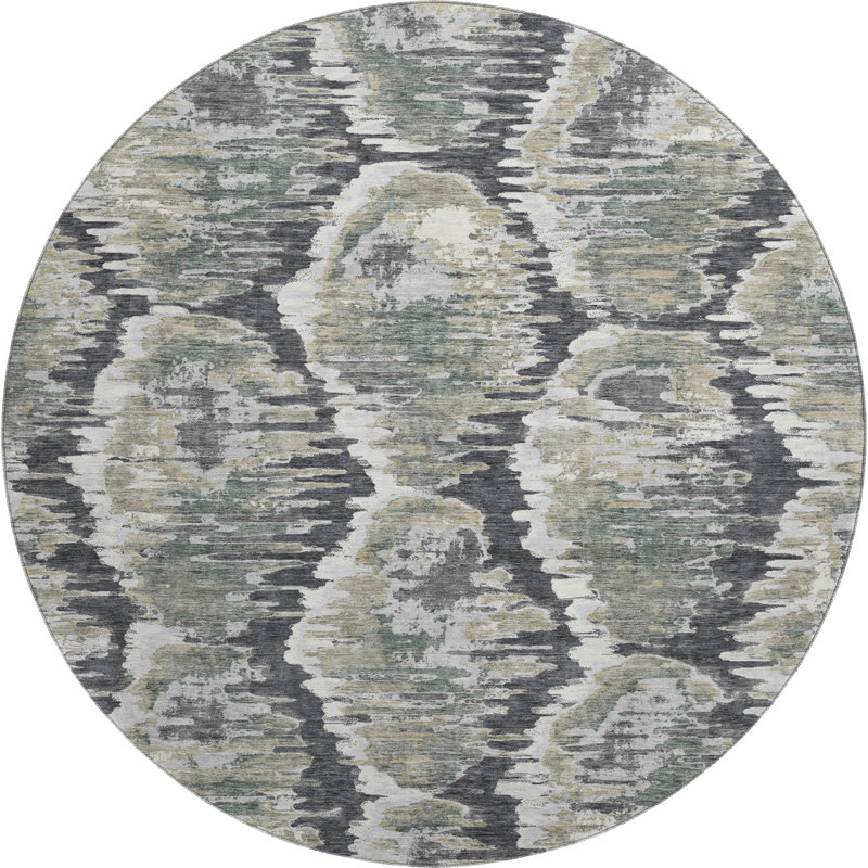 Premium Machine Washable Prisco Charcoal Rug, Round 8'