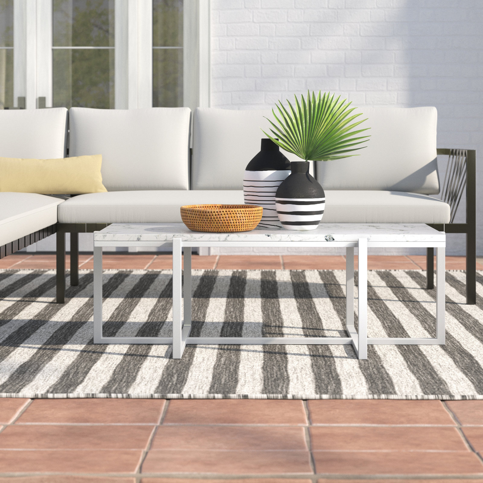 Megara 52'' Marble Outdoor Coffee Table