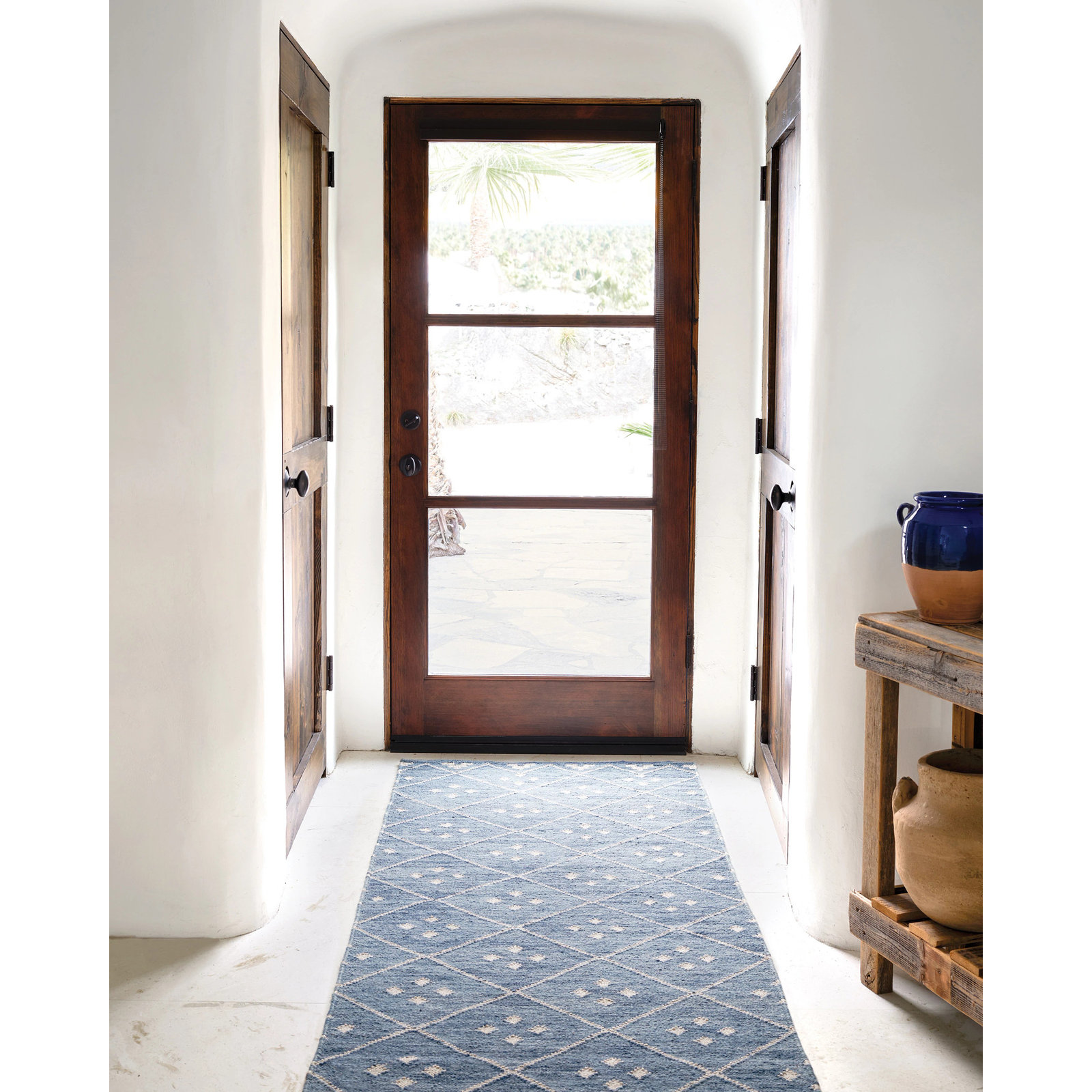 Kota Indigo Flatweave Geometric Wool Rug, Runner 2'6" x 8', Indigo