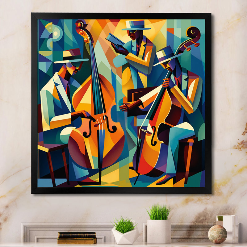 «Jazz Performance On Stage II - Music Jazz Large», art mural, Impression encadrée, H 36 po x l 36 po, Black