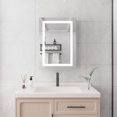 20 X 28 Inch Bathroom Medicine Cabinet With Mirror Wall Mounted LED Bathroom Mirror Cabinet With Lights, Anti-Fog, Waterproof, Dimmable,3000K~6000K, S -  Orren Ellis, A760ABBE50504C6E8A415B589ED56E8A