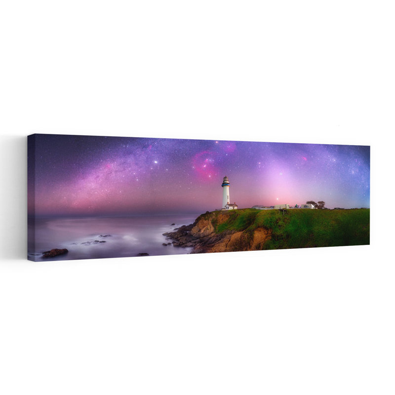 Lighthouse Under Milky Way by Abhijit Patil - Wrapped Canvas Panoramic Print, 121.92 cm H x 40.64 cm W