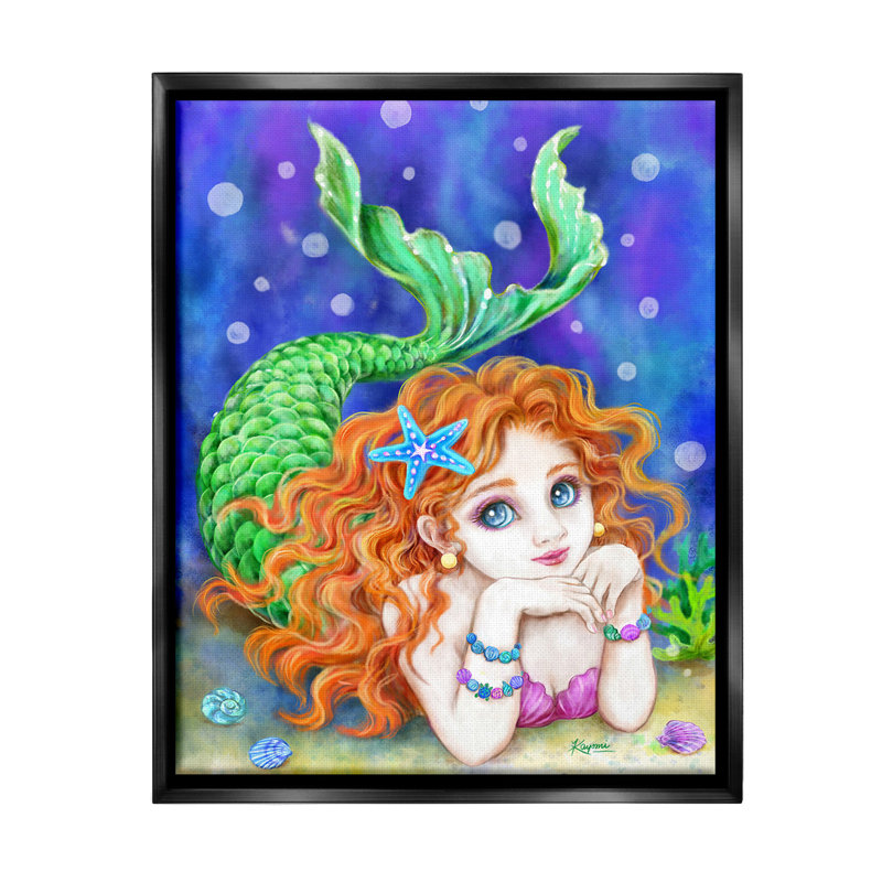 «Relaxing Mermaid Underwater Gray», encadrée par Kayomi Harai, Cadre flottant noir de jais, H 31 po x l 25 po