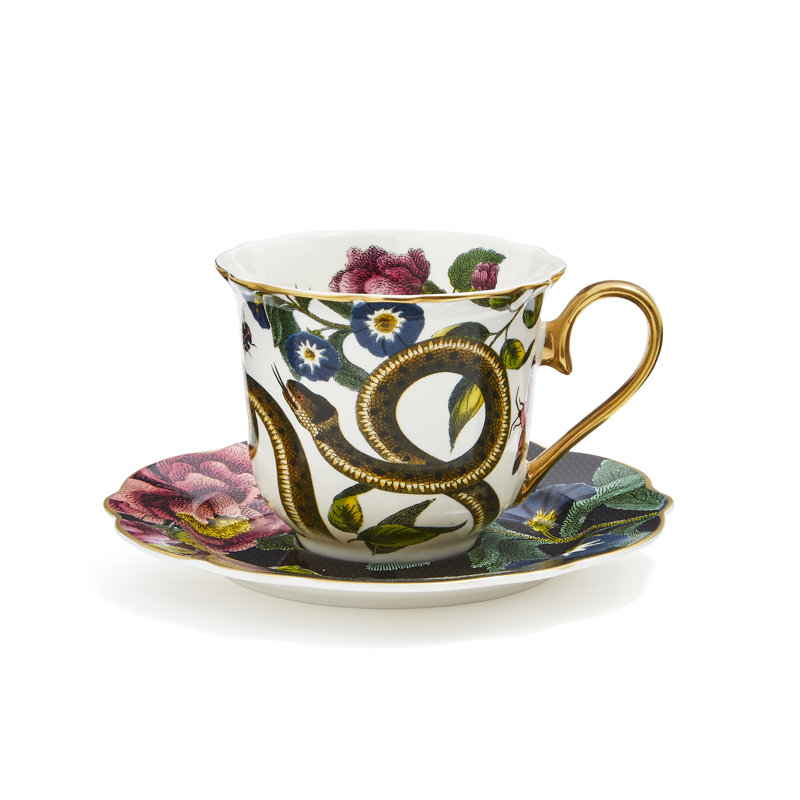 Spode, Creatures Of Curiosity - Teacup & Saucer - Fluted (Snake/Black)