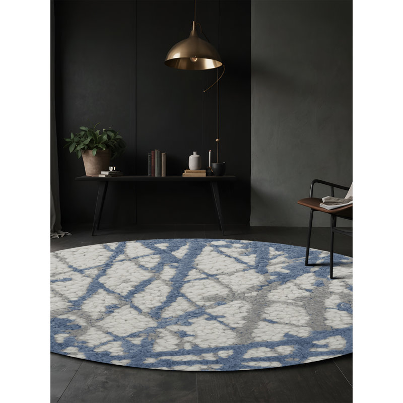 Tapis gris soyeux et moelleux, Rond 8 pi