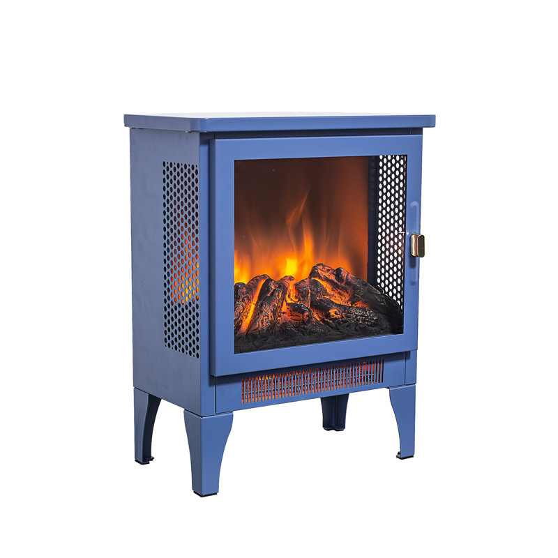 Poêle électrique autoportant de 18 pouces avec flamme 3D réaliste, bleu, double protection haute sécurité, puissance thermique de 1400 W / 700 W, 5000 po, DEL longue durée de vie, conception à trois côtés, rangement facile