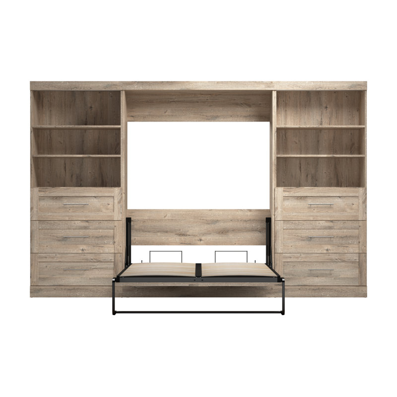 Lit plateforme escamotable avec rangement Arlex, Double, Brun rustique