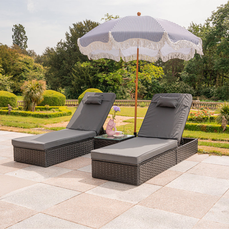 Tyndale 195cm Long Reclining Single Sun Lounger with Cushions and Table, Grey , Black