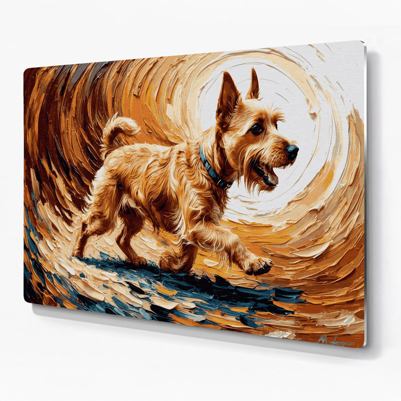 Chiens Norwich Terrier beige, art mural en métal, H 24 po x l 36 po