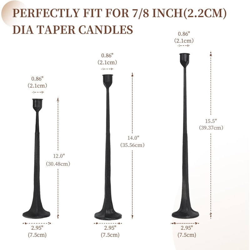 Ensemble de 3 porte-bougies coniques en fer noir