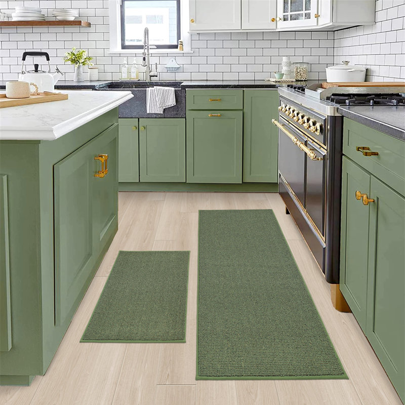 Non-slip Kitchen Rugs And Mats 2pcs, Absorbent And Stain Resistant Kitchen Runners, Green, Runner 61cm x 152.4cm