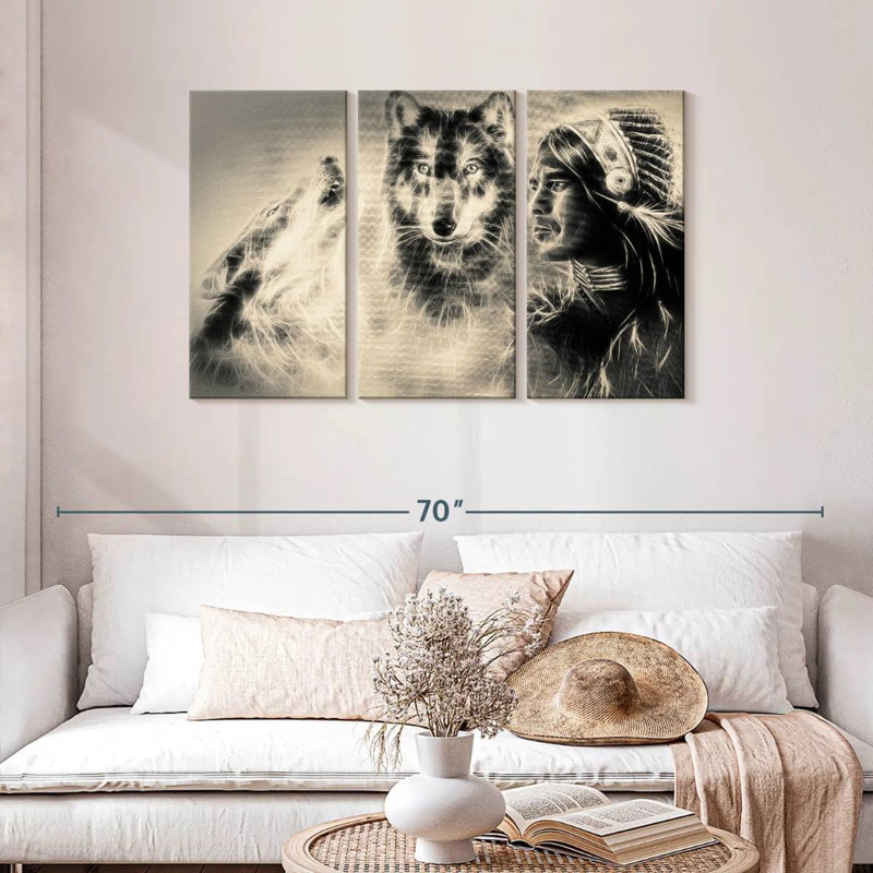 Leisha Native American Wolf Warrior, 28" H x 45" W
