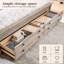 Structure de grand lit de style campagnard avec 2 tiroirs sous le lit, tête de lit avec 2 tiroirs de chevet et tablettes ouvertes, station de charge incluse-223751088-227361867