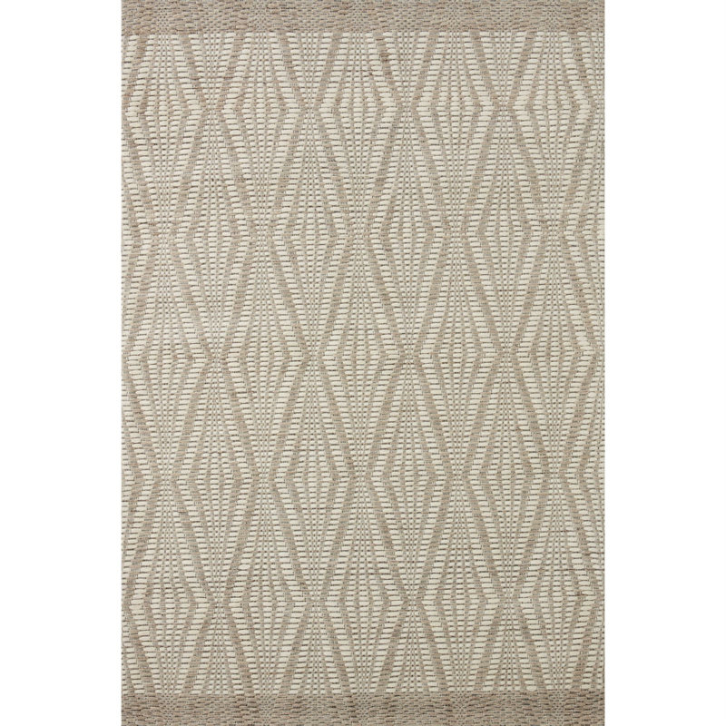 Tapis ivoire / taupe à motif géométrique tissé à plat à la main Roseanna, Rectangle 14 pi 6 po x 15 pi