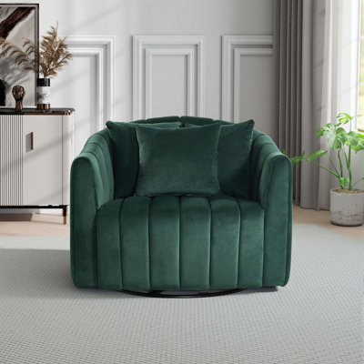 Fauteuil demi-tonneau pivotant moderne en velours avec trois coussins Modern