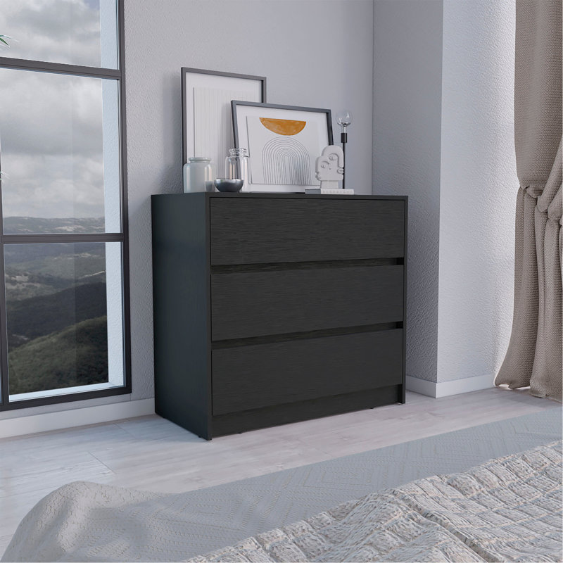 Commode H 31 po, 3 tiroirs, commode, noir, Noir