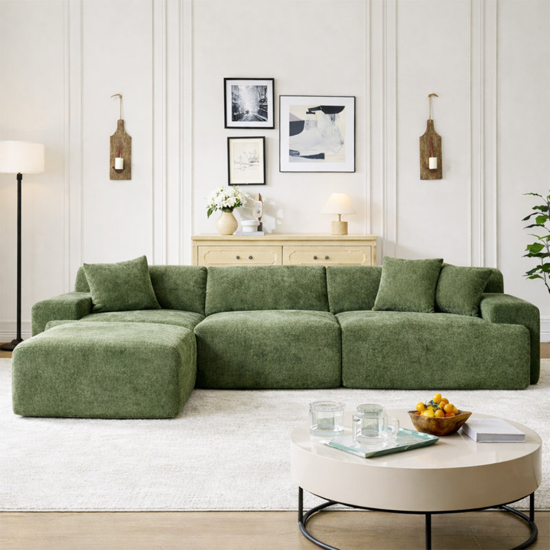 Canapé modulaire surdimensionné en forme de L de 118 po pour salon modulaire en L 118 po, Mélange de polyester vert olive