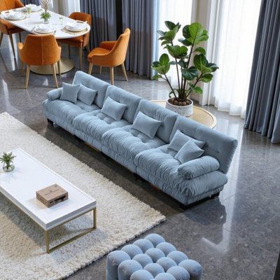 4-Seater Modular Sectional Sofa with Bolster Armrests, Chenille Cloud Couch