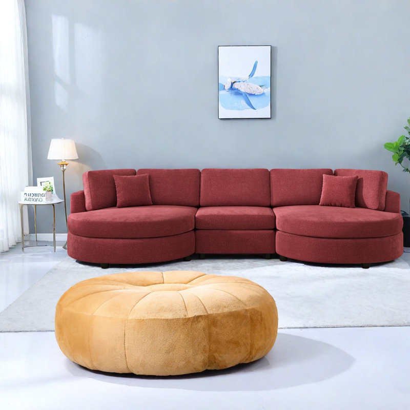 Canapés modernes en chenille avec un design rouge incurvé pour la maison