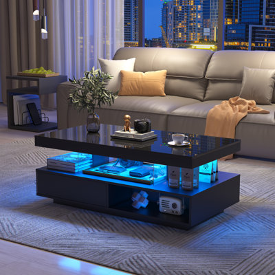 Modern High-gloss Coffee Table With Smart Led Lighting & Storage