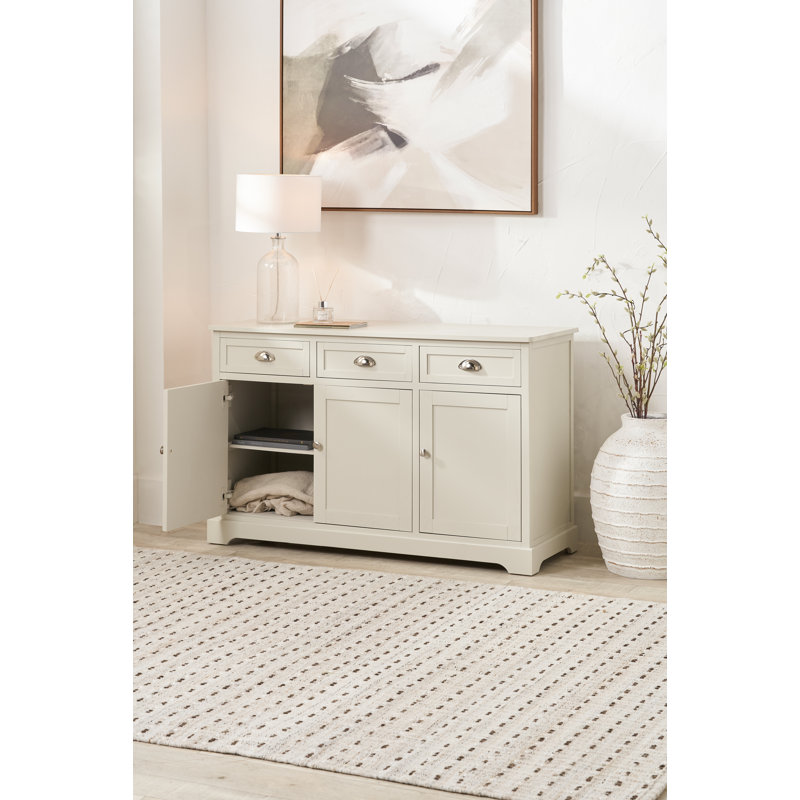 120 cm W Chest of 3 Drawers, Airy Linen/Silver