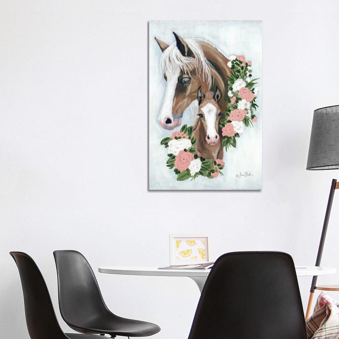 Floral Ponies von Sara Baker - Galerie-verpackte Leinwand Giclée auf Leinwand