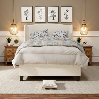 King\Queen\Full\Twin Size Upholstered Platform Bed Frame withTeddy Velvet, 12‑Slat Support, Solid Wood Legs