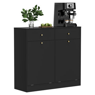 Double Tilt Out Trash Can Cabinet With 2 Drawers, Trash Storage Cabinet, Hidden Garbage Bin, Free Standing Laundry Sorter Organizer For Kitchen Dining Living Room, Bathroom