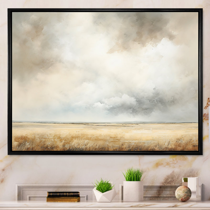 Reproduction d'art sur toile, tempête beige III - tempêtes, Cadre flottant noir, H 16 po x l 32 po x P 1 po