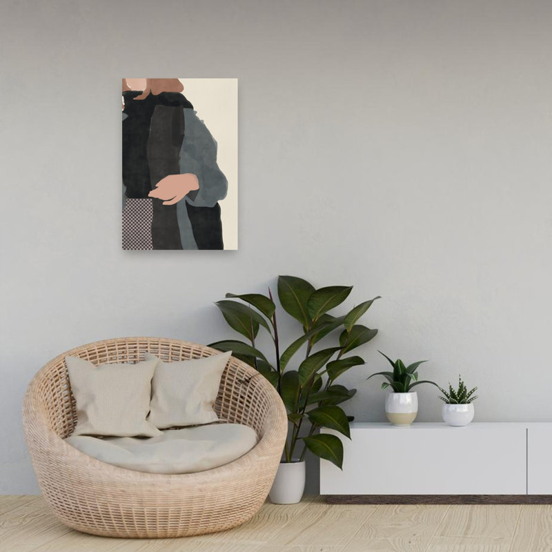 Abstract Figures Embrace Abstract Contemporary Elegant Portrait Wall Art Print, 60.96cm H x 40.64cm W