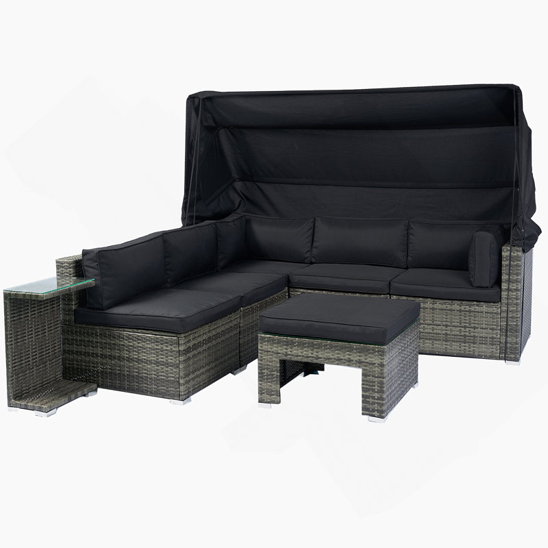 7-Piece Patio Furniture Set W/Retractable Canopy Wicker Rattan Sectional Sofa Set Patio Furniture