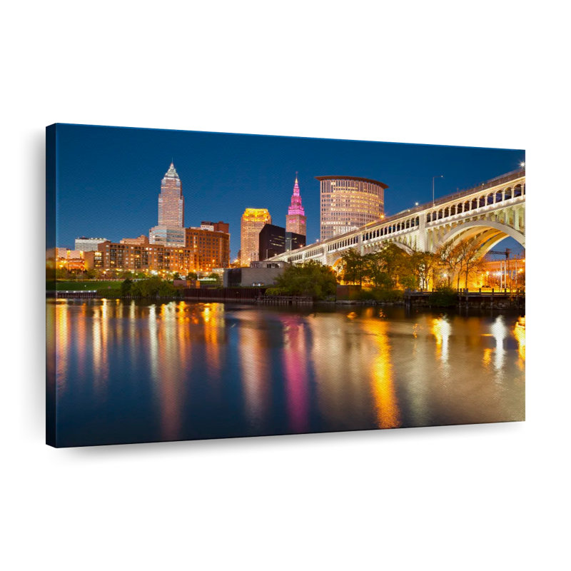 Cleveland Downtown sur impression sur toile, H 34 po x l 51 po x P 1,25 po