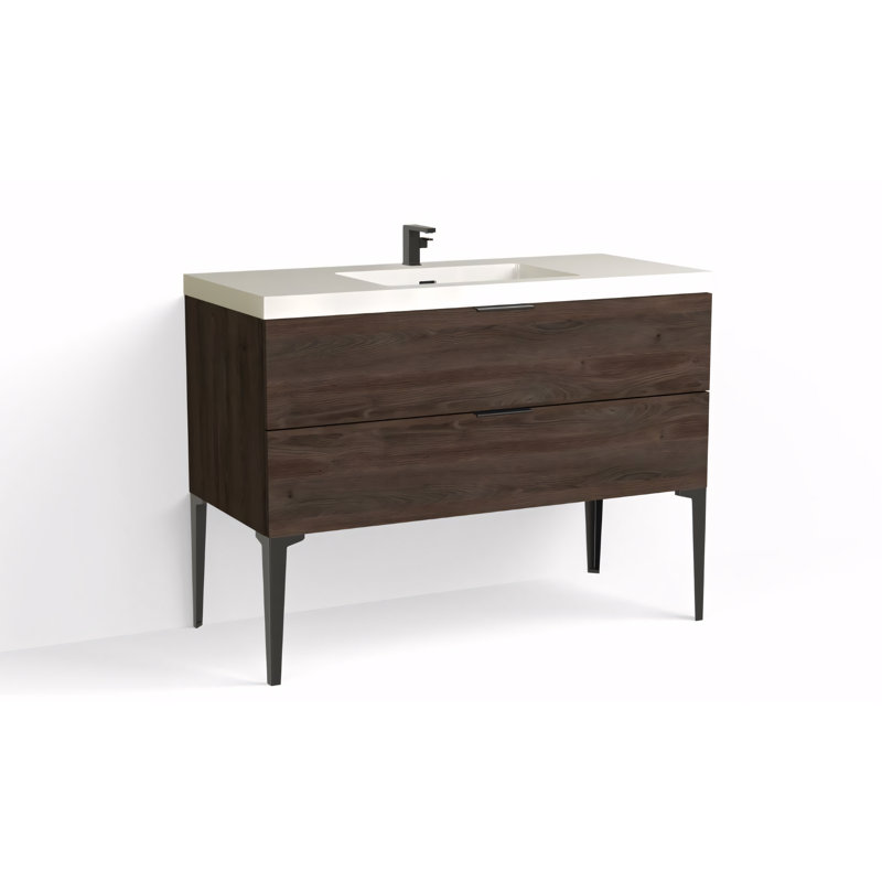 Avila 48" W Freestanding Single Bathroom Vanity with Dean Leg, White Acrylic, Gloss White/Single, Matte Black