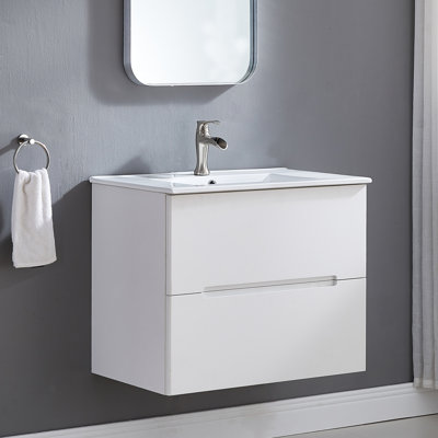 Ensemble de meuble-lavabo mural simple blanc 29 po avec plateau en céramique 29 po