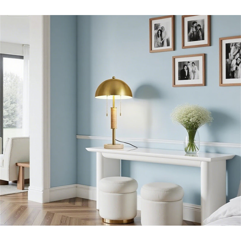Lampe de table moderne avec base en travertin et métal doré brossé, interrupteur à chaîne à intensité variable pour table de chevet de chambre à coucher