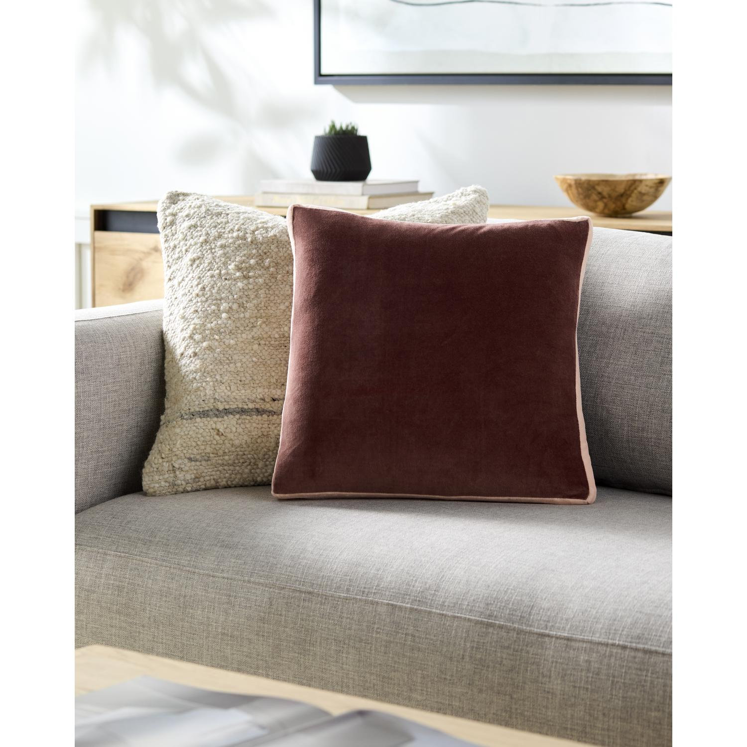  Nicholas Cotton Throw Pillow, 18" x 18", Down, Brown/Pink