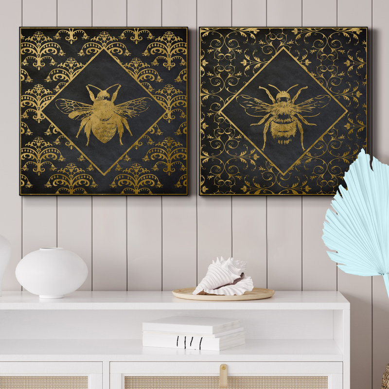 Busy Bee I - ensemble de 2 reproductions d'art sur toile tendue, H 10 po x l 10 po x P 1,25 po