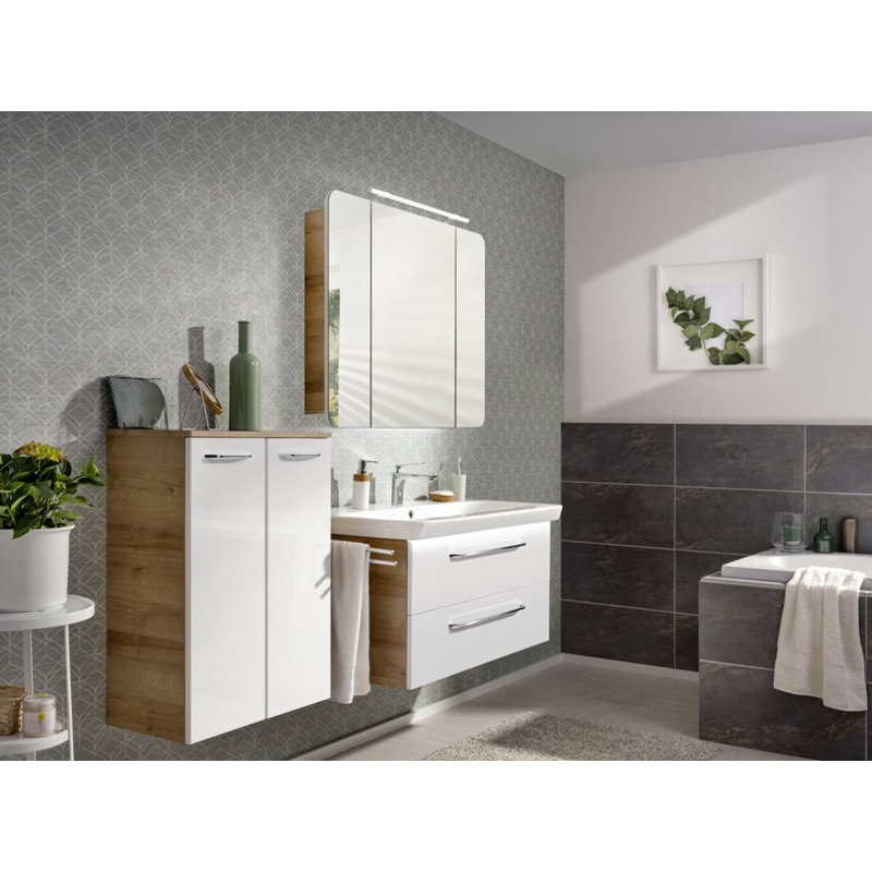 1000mm Single Bathroom Vanity with Basin, Light Brown Wood/White