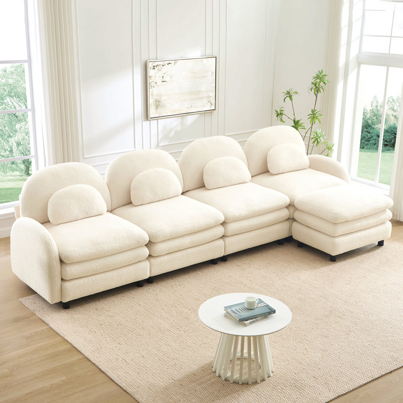 Canapé 4 places Teddy, Beige / Blanc, H 35,4 po x l 129,1 po x P 38,8 po