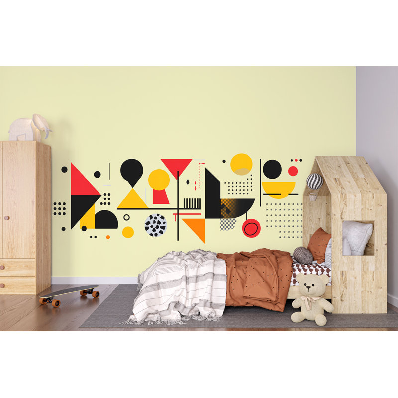 Adhésif décoratif géométrique moderne - Bureau abstrait mural, formes colorées, espace de travail à peler et coller, art 082Mv