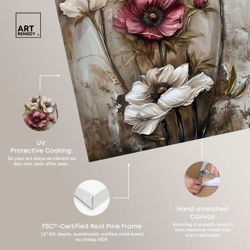Vintage Floral Wrapped Canvas Art in Fading Colors, 15" x 10"