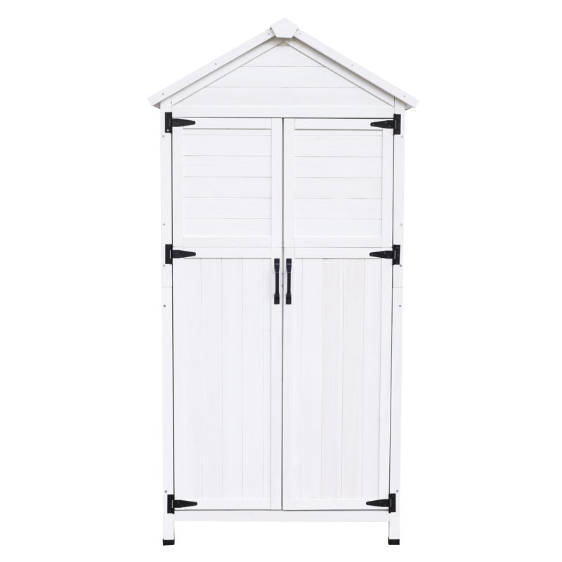 Rangement de jardin 67 po en bois de sapin blanc avec quatre compartiments pour outils de patio