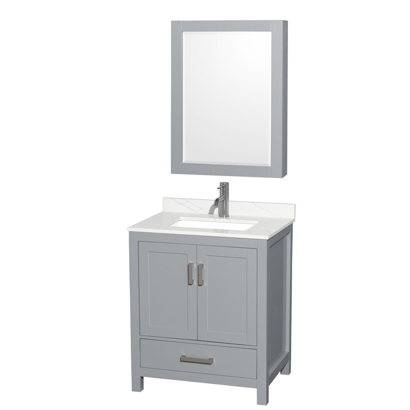 Sheffield 30" Freestanding Single Bathroom Vanity with Quartz Top with Medicine Cabinet, Chrome, Light Gray, Giotto Quartz