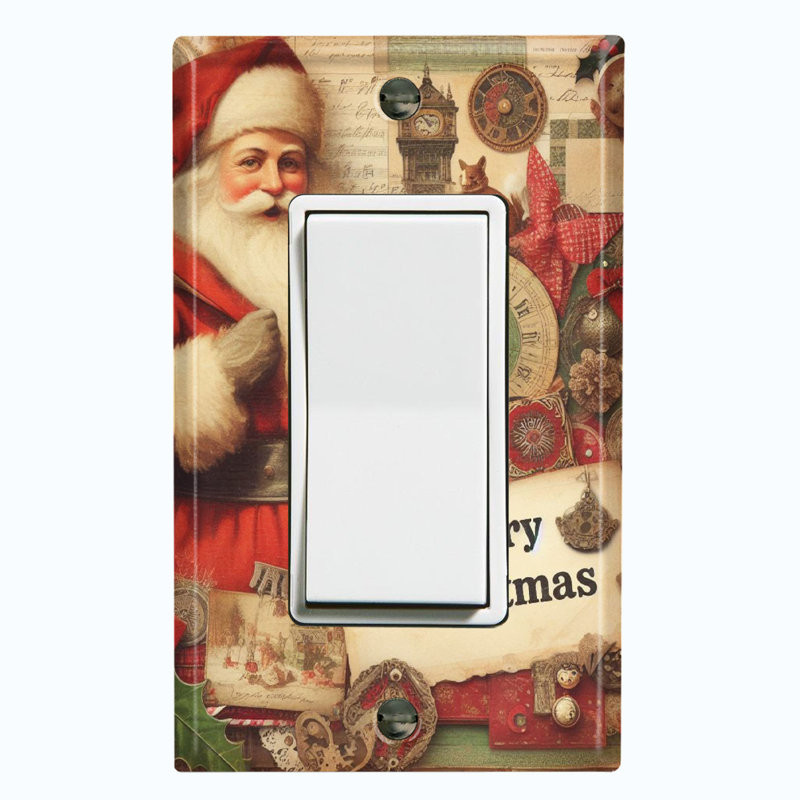 Plaque murale standard à 1 interrupteur à bascule avec carte de joyeux Noël «Old Santa Claus Merry Christmas»