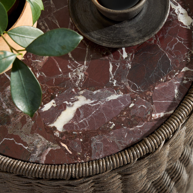 Brixby Outdoor Round Side Table, Merlot Marble